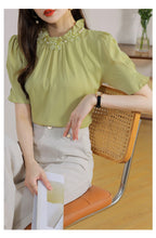 Load image into Gallery viewer, Short-sleeved chiffon shirt temperament thin top stand collar western style small shirt
