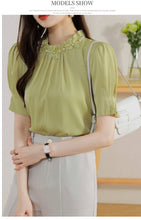 Load image into Gallery viewer, Short-sleeved chiffon shirt temperament thin top stand collar western style small shirt
