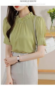 Short-sleeved chiffon shirt temperament thin top stand collar western style small shirt