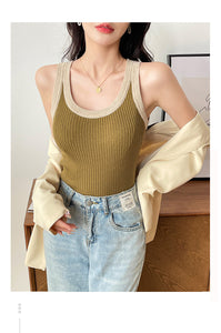 Knitted Camisole Korean Style Bottom Slim Contrast Color Inner Top