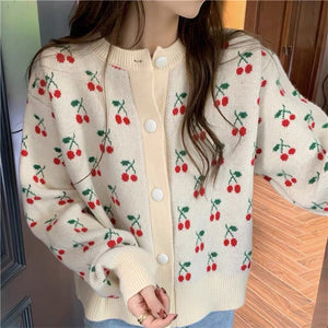 Japanese Style Cherry Jacquard Sweater Jacket