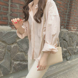 Apricot Pink Loose Casual Fashion Long-sleeved Shirt