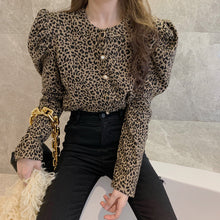 Load image into Gallery viewer, Leopard Print Hong Kong Style Puff Sleeve Shirt
