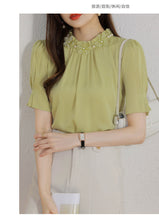 Load image into Gallery viewer, Short-sleeved chiffon shirt temperament thin top stand collar western style small shirt
