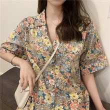 Load image into Gallery viewer, Summer Floral Short-sleeved Chiffon Collar Loose Shirt
