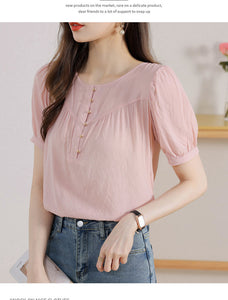 Korean version loose and thin temperament casual Japanese small round neck slim shirt women