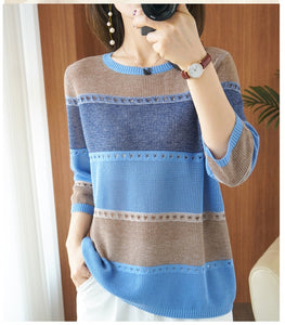 Thin Wool Knitted Short-sleeved Round Neck Hollow Shirt