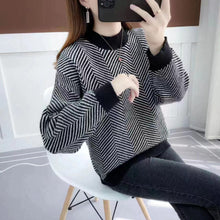 Load image into Gallery viewer, Loose Wild Striped Round Neck Lazy Style Sweater
