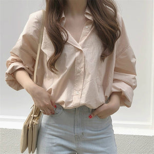Apricot Pink Loose Casual Fashion Long-sleeved Shirt