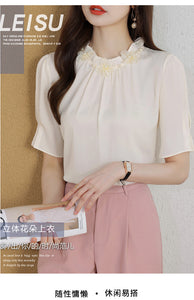 Short-sleeved chiffon shirt temperament thin top stand collar western style small shirt