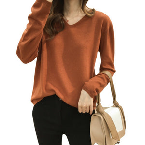 Multi-color V-neck Comfortable Long-sleeved Sweater