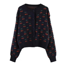 Load image into Gallery viewer, Japanese Style Cherry Jacquard Sweater Jacket
