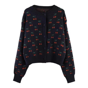 Japanese Style Cherry Jacquard Sweater Jacket